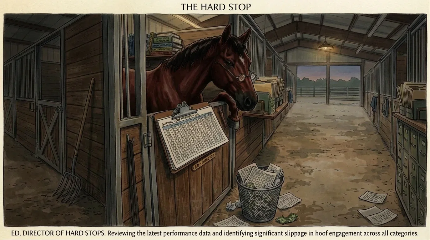 The Hard Stop — Ed, Director of Hard Stops, reviewing sliding-stop metrics